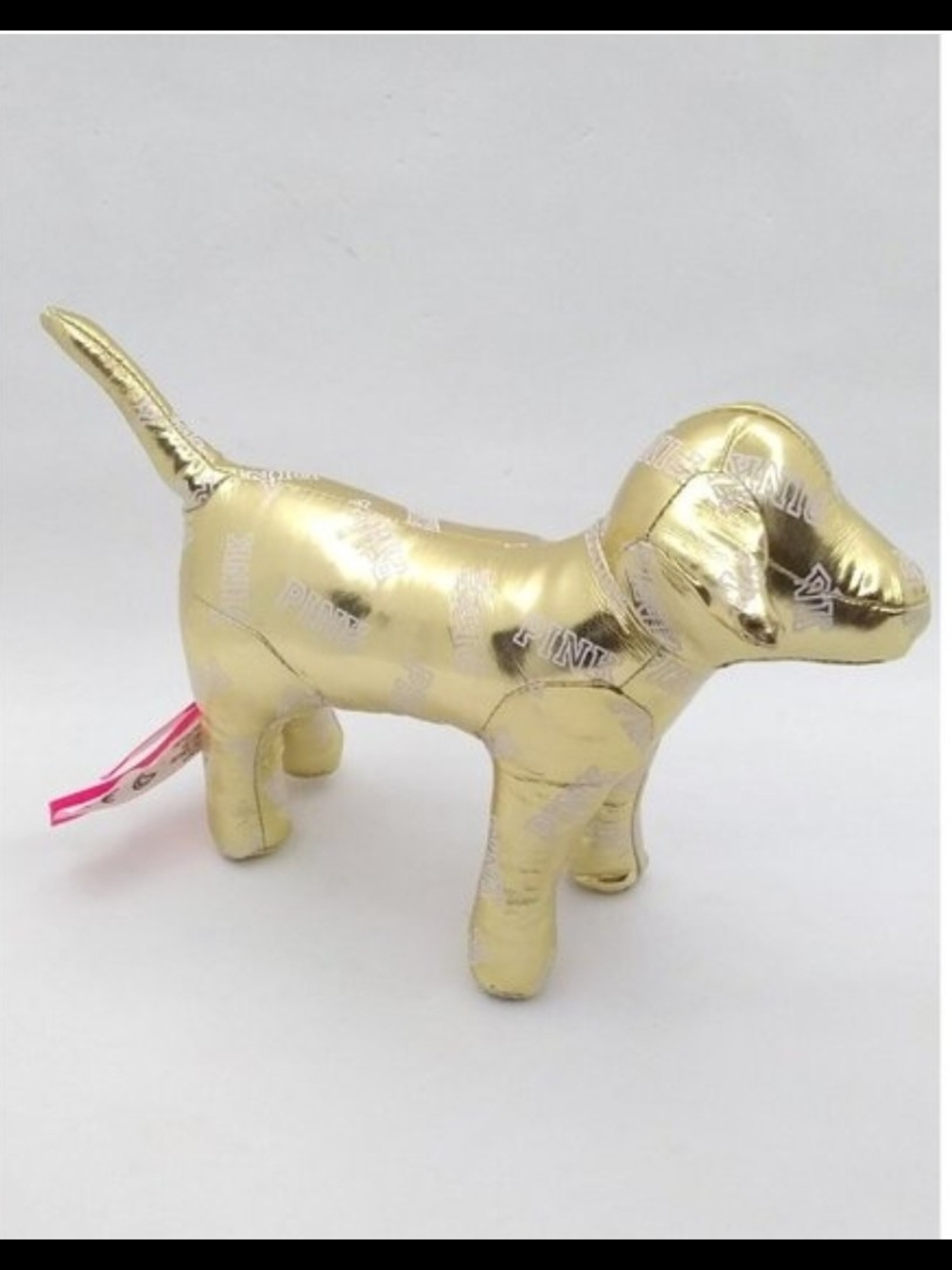 Victoria's Secret Gold Metallic Plush Dog Toy with Pink Tag